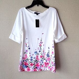 KAREN Scott White floral short sleeve T-shirt NWT